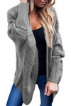 Casual Grey Ribbed Cuffs Dolman Sleeved Cardigan - My Store