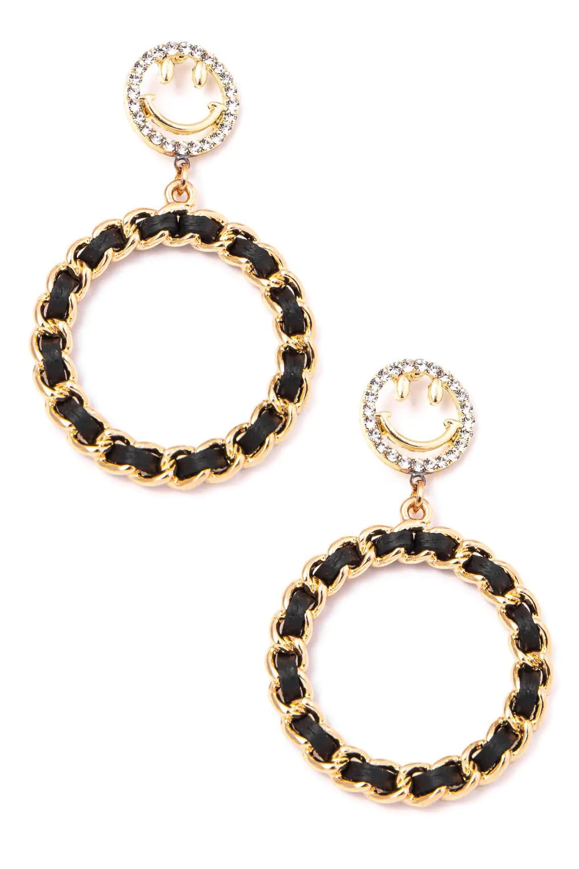 Hoop Smiley Face Circle Chain Drop Earrings - My Store