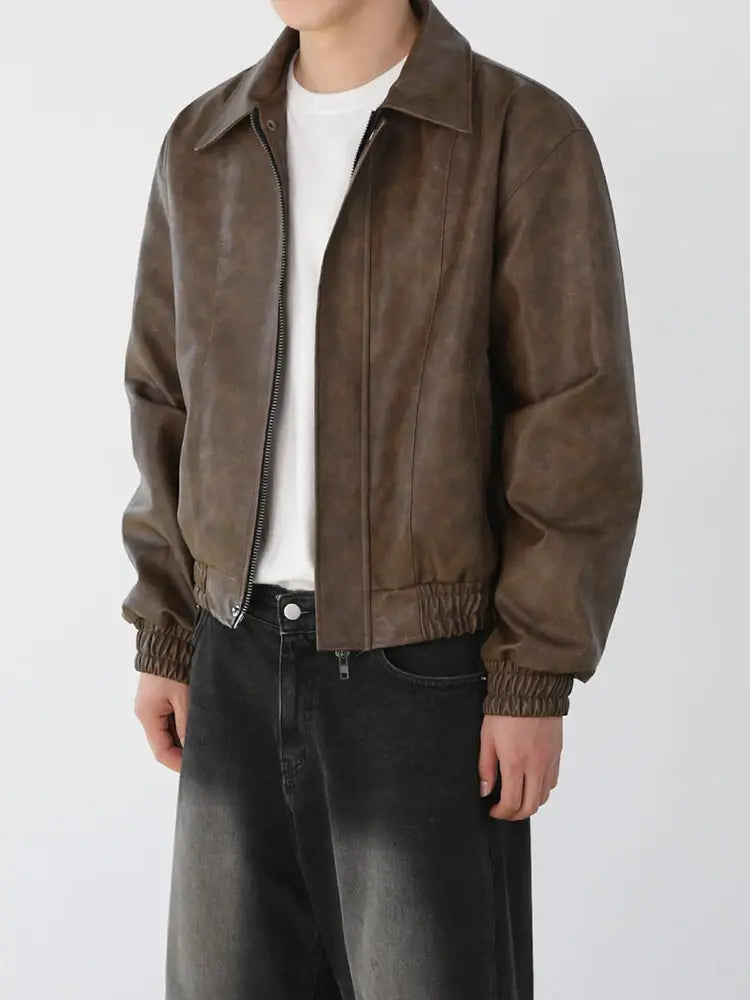 Korean PU Leather Zip Jacket - My Store