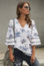 Chic 3/4 Flared Sleeve White Floral Blouse - My Store