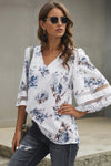 Chic 3/4 Flared Sleeve White Floral Blouse - My Store