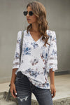 Chic 3/4 Flared Sleeve White Floral Blouse - My Store