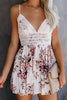 Chic White Deep V Spaghetti Straps Lace Floral Romper - My Store