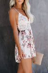 Chic White Deep V Spaghetti Straps Lace Floral Romper - My Store