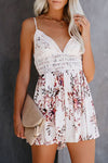 Chic White Deep V Spaghetti Straps Lace Floral Romper - My Store