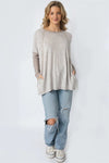 Taupe Long Sleeve Round Neck Two Pocket Side Top - My Store