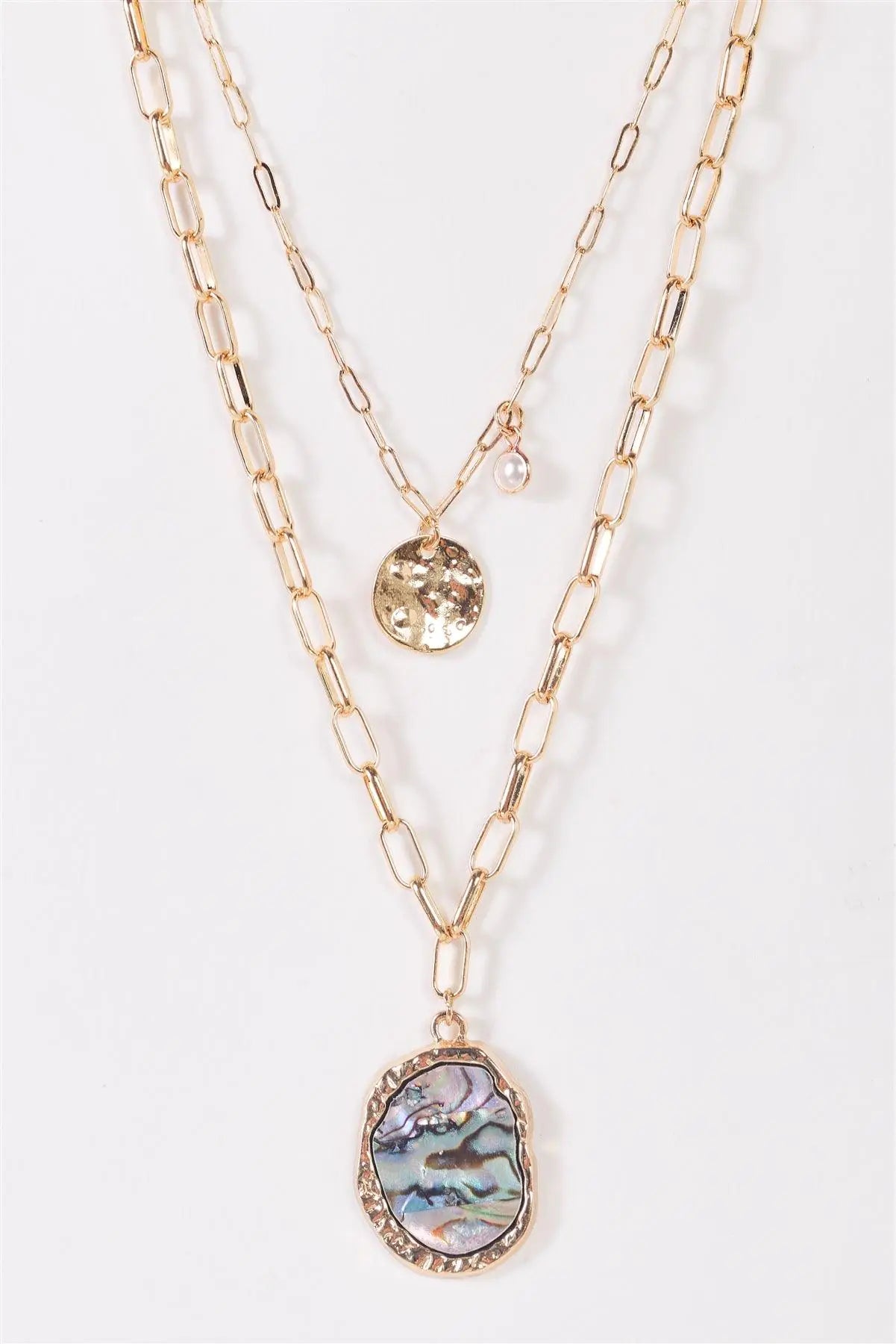 Gold Chain Abalone Asymmetrical Circle Tiny Pearl Pendants Necklace - My Store