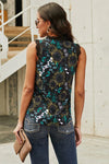 Casual Black V Neck Lace Trim Floral Tank - My Store