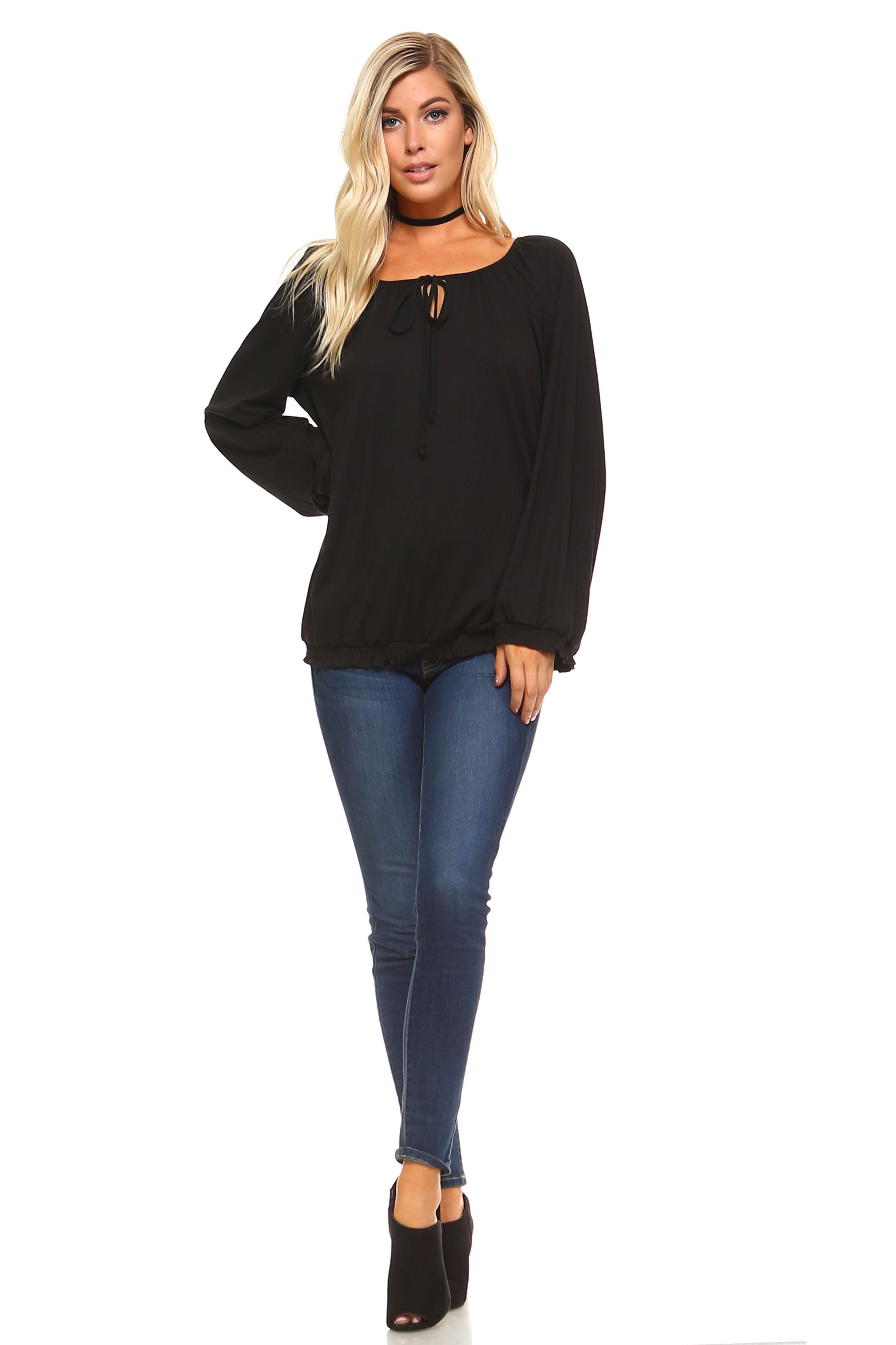 Women's Long Sleeve Solid Peasant Top - My Store