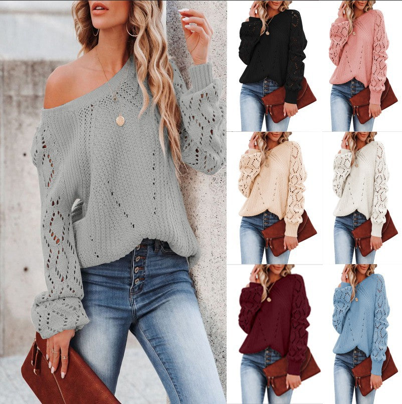 Solid Color Loose Top Women's Autumn And Winter New Hollow Pattern Rou - My Store