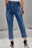 Dark Blue Gather Round Distressed Hole Pocketed Jean Jogger - My Store