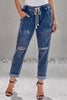 Dark Blue Gather Round Distressed Hole Pocketed Jean Jogger - My Store