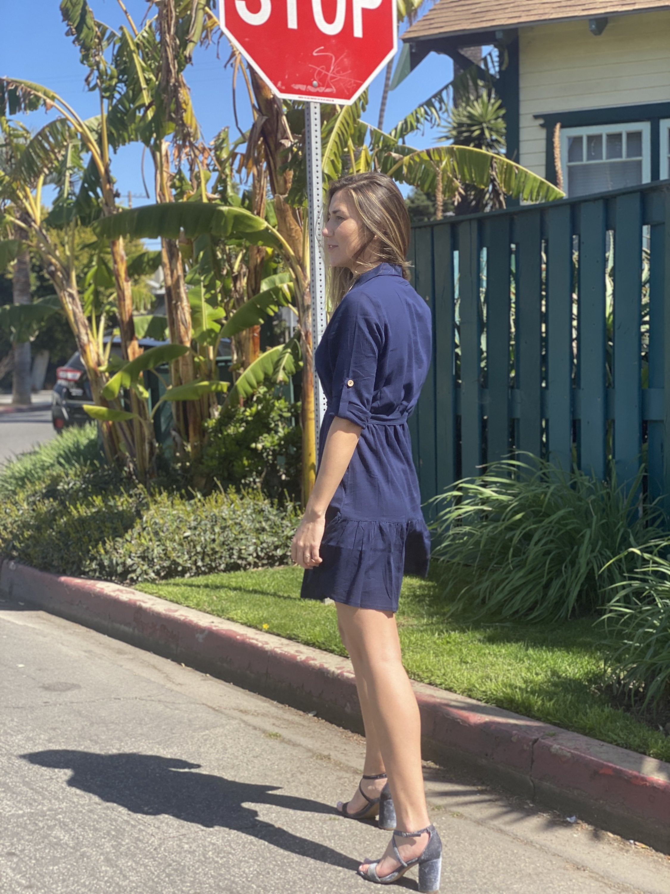 DELFINA SHIRT DRESS - NAVY - My Store