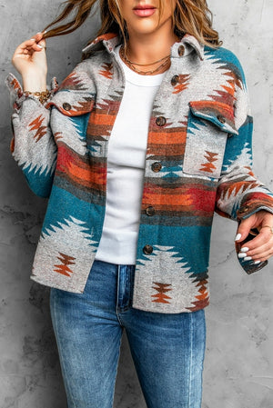 Distressed Aztec Lapel Shirt Jacket - My Store