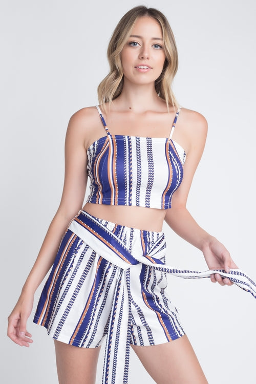 Women's Unique Stripe Printed 2pc Set with Tie - My Store