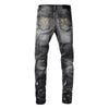 Men Speckle Ink Printed Vintage Pleated Ripped Jeans - My Store