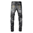 Men Speckle Ink Printed Vintage Pleated Ripped Jeans - My Store