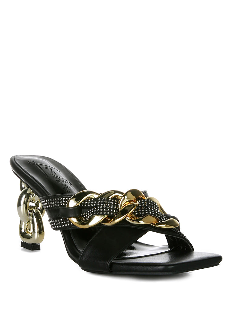 Evelane Metallic Chain Rhinestone Sandals - My Store