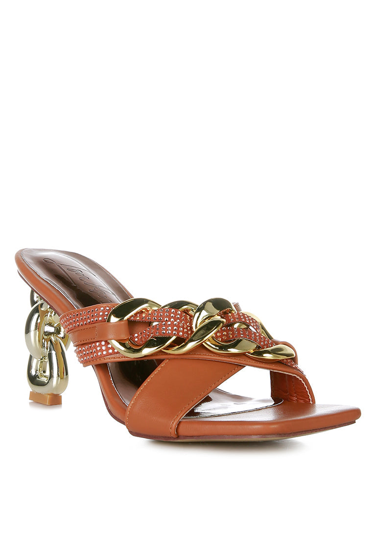 Evelane Metallic Chain Rhinestone Sandals - My Store