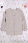 Elegant Apricot V Neck 3/4 Sleeve High Low Hem Shirt - My Store