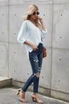 Elegant White V Neck 3/4 Sleeve High Low Hem Shirt - My Store