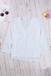 Elegant White V Neck 3/4 Sleeve High Low Hem Shirt - My Store