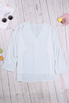 Elegant White V Neck 3/4 Sleeve High Low Hem Shirt - My Store