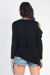 Basic Cold Shoulder Long Sleeve Soft Knit Top - My Store