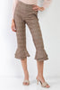 Brown Checkered High-Waisted Capri Pants