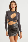 Cut-Out Self Back Tie Long Sleeve Crop Top