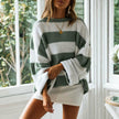 Autumn and winter new women's sweater rolled edge round neck striped c - My Store