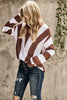 Fashion Brown Striped Colorblock V Neck Knitted Sweater - My Store