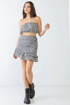 Plaid Strapless Crop Top & High Waist Flare Hem Mini Skirt Set - My Store