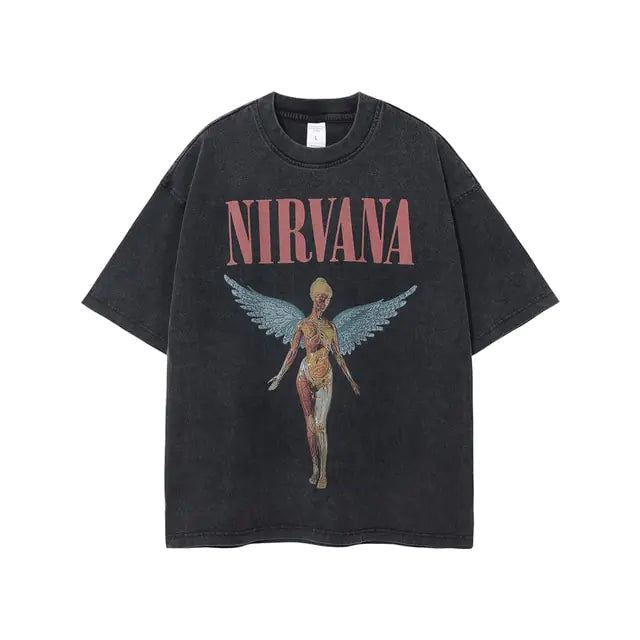 Vintage Angel Print Grunge Oversized Tshirts Men - My Store