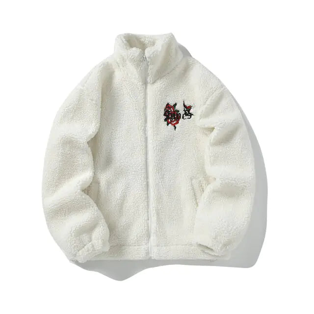 Flower Embroidery Zip Up Thermal Jacket - My Store