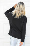 Black Button Up Detail Long Sleeve Top /1-1-1 - My Store