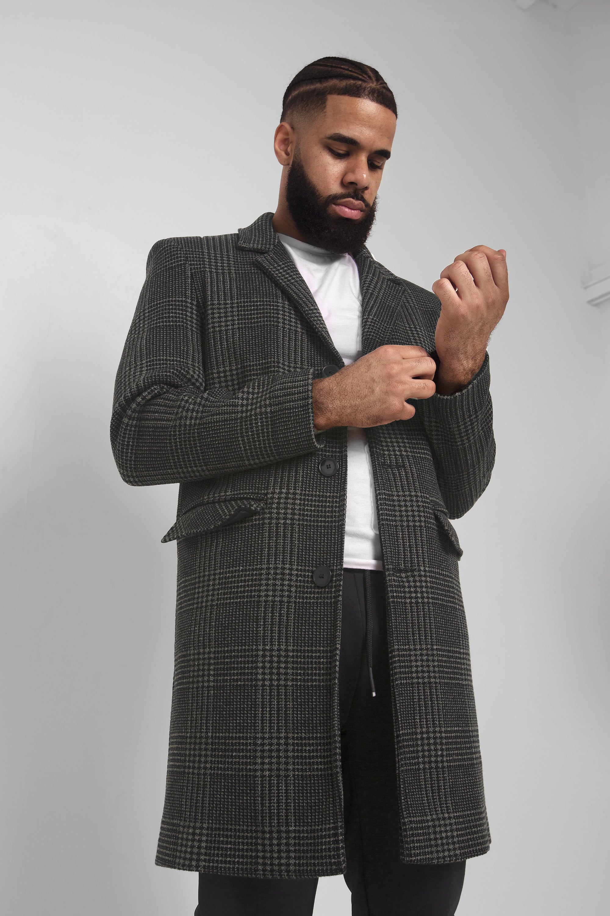 Mens Single Breasted Check Design Overcoat - My Store