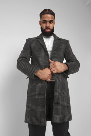 Mens Single Breasted Check Design Overcoat - My Store