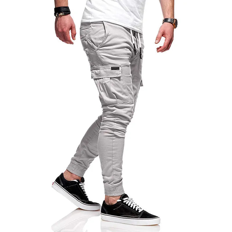 Men's Slim Fit Ankle-tied Pencil Pants with Drawstring and Side Pockets - My Store