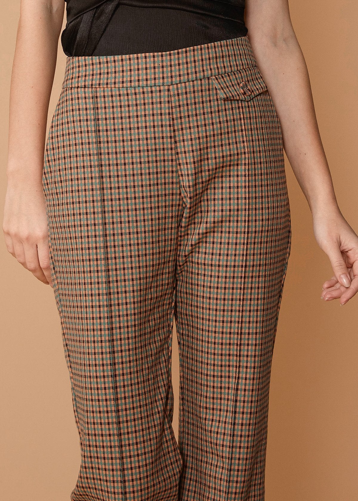 Women's Wide Cuff Trouser in Peach Gingham - My Store