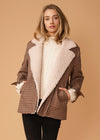 Asymmetrical Zip Front Coat in Peach Gingham - My Store