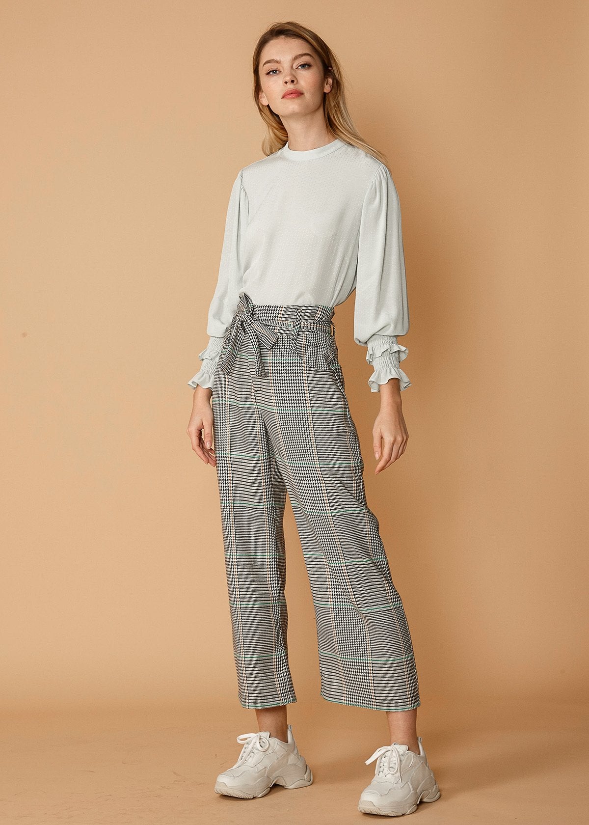 Women's Plaid Tie Waist Cropped Pants in Fall Glen - My Store