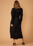 Women's Puffy Shoulder Dress in Black Stripe - My Store