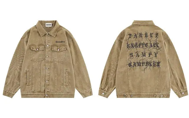 Vintage Denim Streetwear Letter Print Jacket