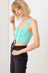 Solid Lace Up Sleeveless Round Neckline Front & Back Crop Top - My Store