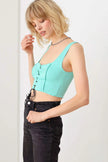 Solid Lace Up Sleeveless Round Neckline Front & Back Crop Top - My Store