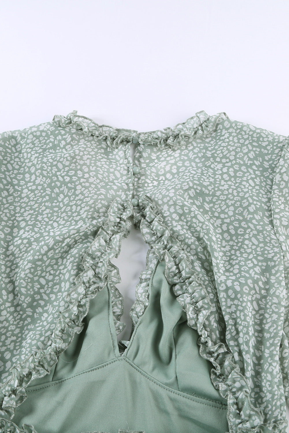 Green Ruffle Detailing V-neck Open Back Floral Dress - My Store