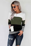 Green Stylish Colorblock Splicing Stripes Long Sleeve Top - My Store