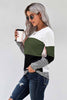 Green Stylish Colorblock Splicing Stripes Long Sleeve Top - My Store