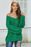 Green Bubblegum V-Neck Loose Braided Knit Sweater - My Store